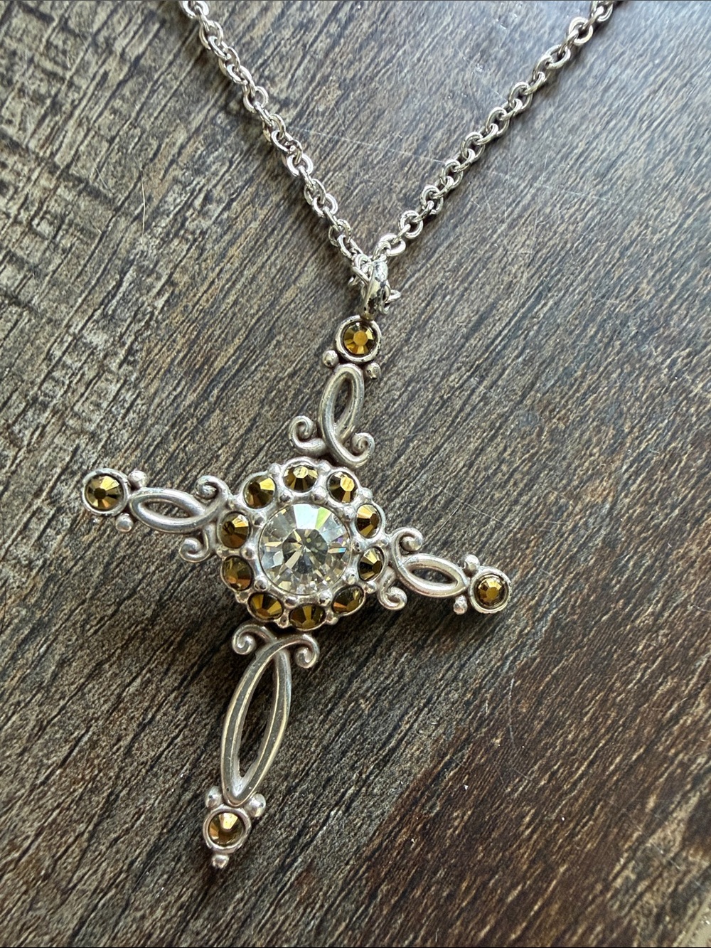 Brighton Reversible Silver Cross Pendant Necklace with Pearlescent Center - Picture 2 of 4
